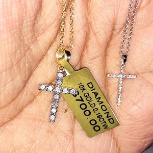 10k Solid Gold Real Si diamond cross pendant w/chain not fake Free Appraisal WOW